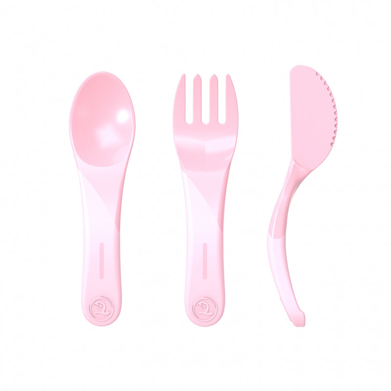 Twistshake® Začetni jedilni pribor (6+m) Pastel Pink Twistshake