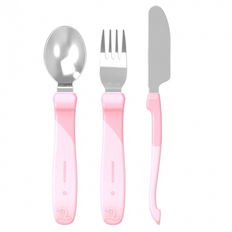 Twistshake® Jedilni pribor z nerjavečim jeklom (12+m) Pastel Pink Twistshake