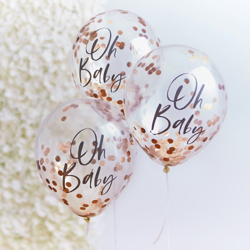 Ginger Ray® Baloni s konfeti Rose Gold Oh Baby! 5 kosov Ginger Ray