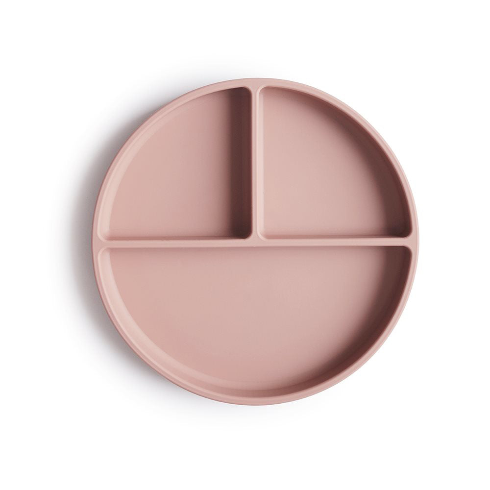 Mushie® Silikonski deljeni krožnik z vakumskim dnom Blush Mushie