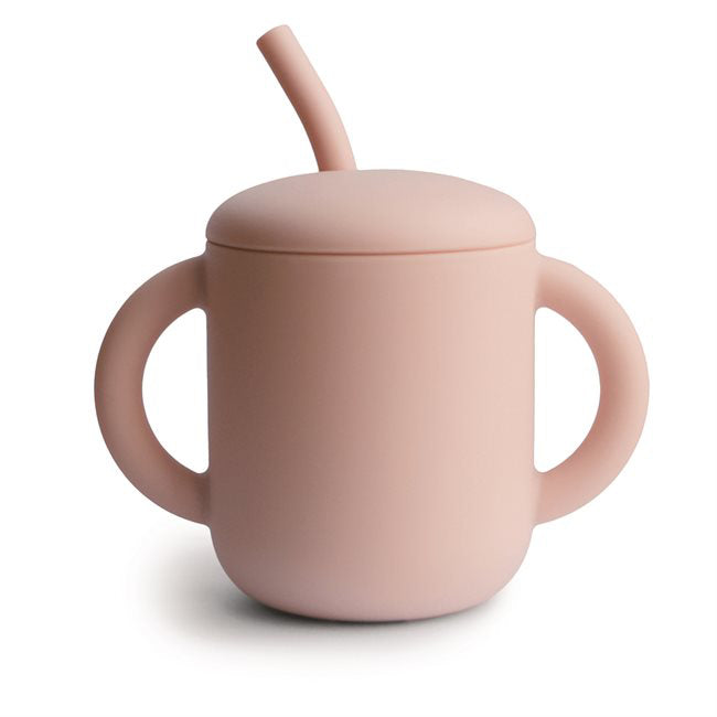Mushie® Silikonski kozarček s slamico Blush Mushie