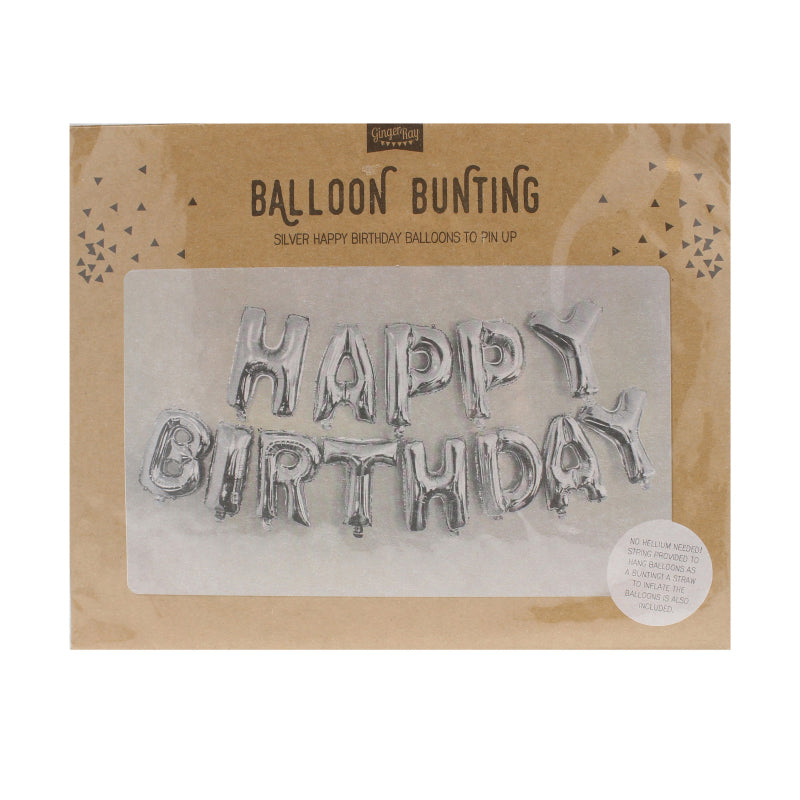 Ginger Ray® Baloni Happy Birthday Silver Ginger Ray