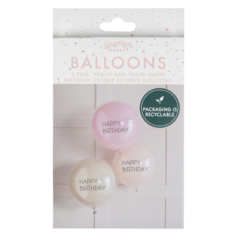 Ginger Ray® Set 3 balonov Pink Double Layered Happy Birthday Ginger Ray