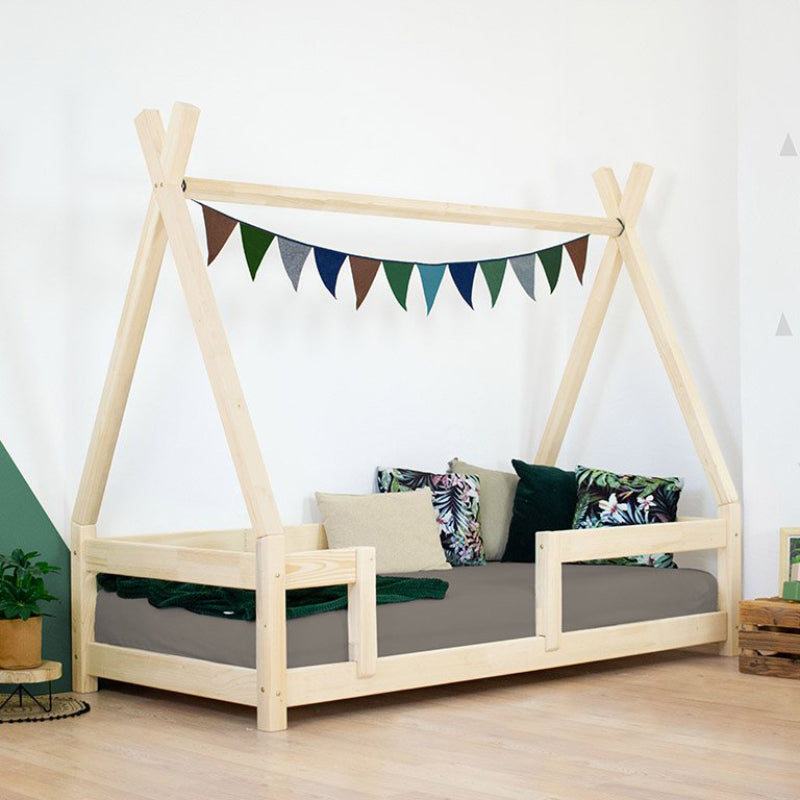 Benlemi® Otroška postelja z ograjico NAKANA 200x90 Natural Benlemi