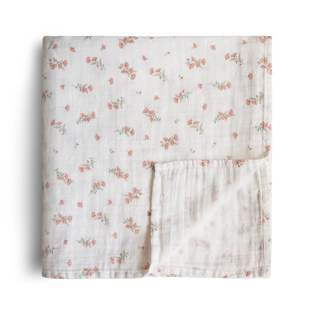 Mushie® Tetra plenička Pink Flowers 120x120 Mushie