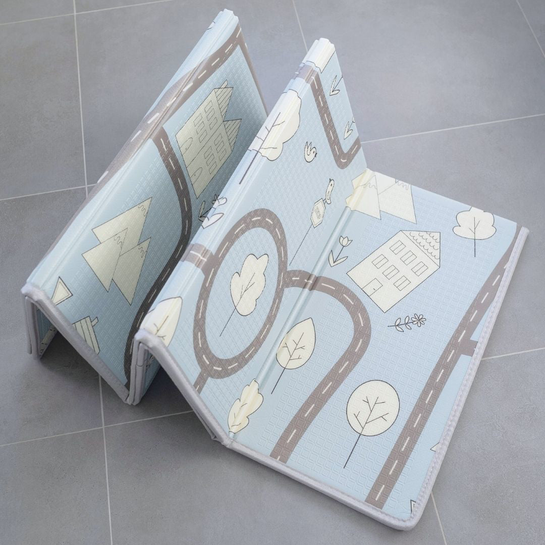 Evibell® Zložljiva igralna podloga 150x190 Dots/City Blue Evibell