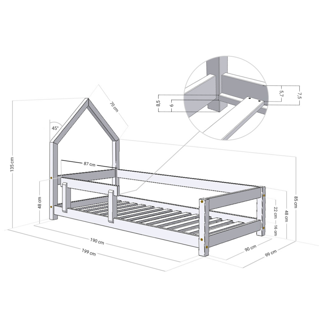 Benlemi® Otroška postelja Poppi 200x90 White Benlemi