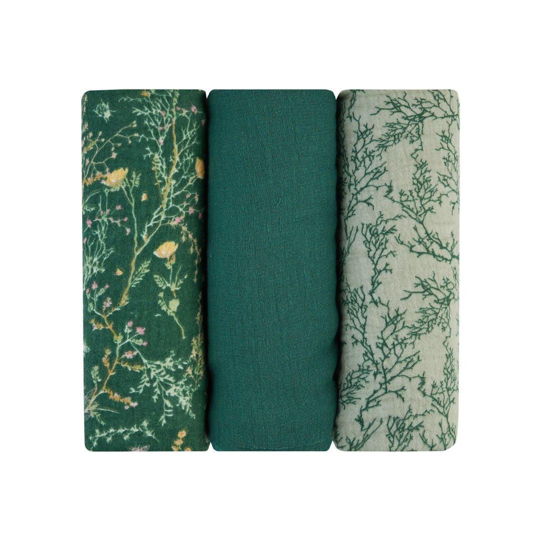 KikkaBoo® Tetra pleničke iz muslina 3 kosi 75x75 cm Secret Garden Green KikkaBoo