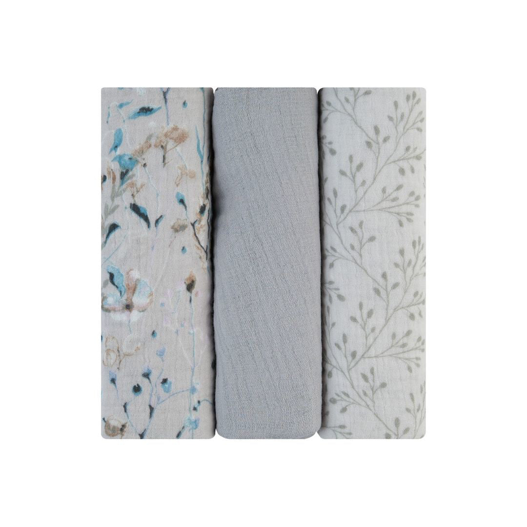 KikkaBoo® Tetra pleničke iz muslina 3 kosi 75x75 cm Dreamy Fields Grey KikkaBoo