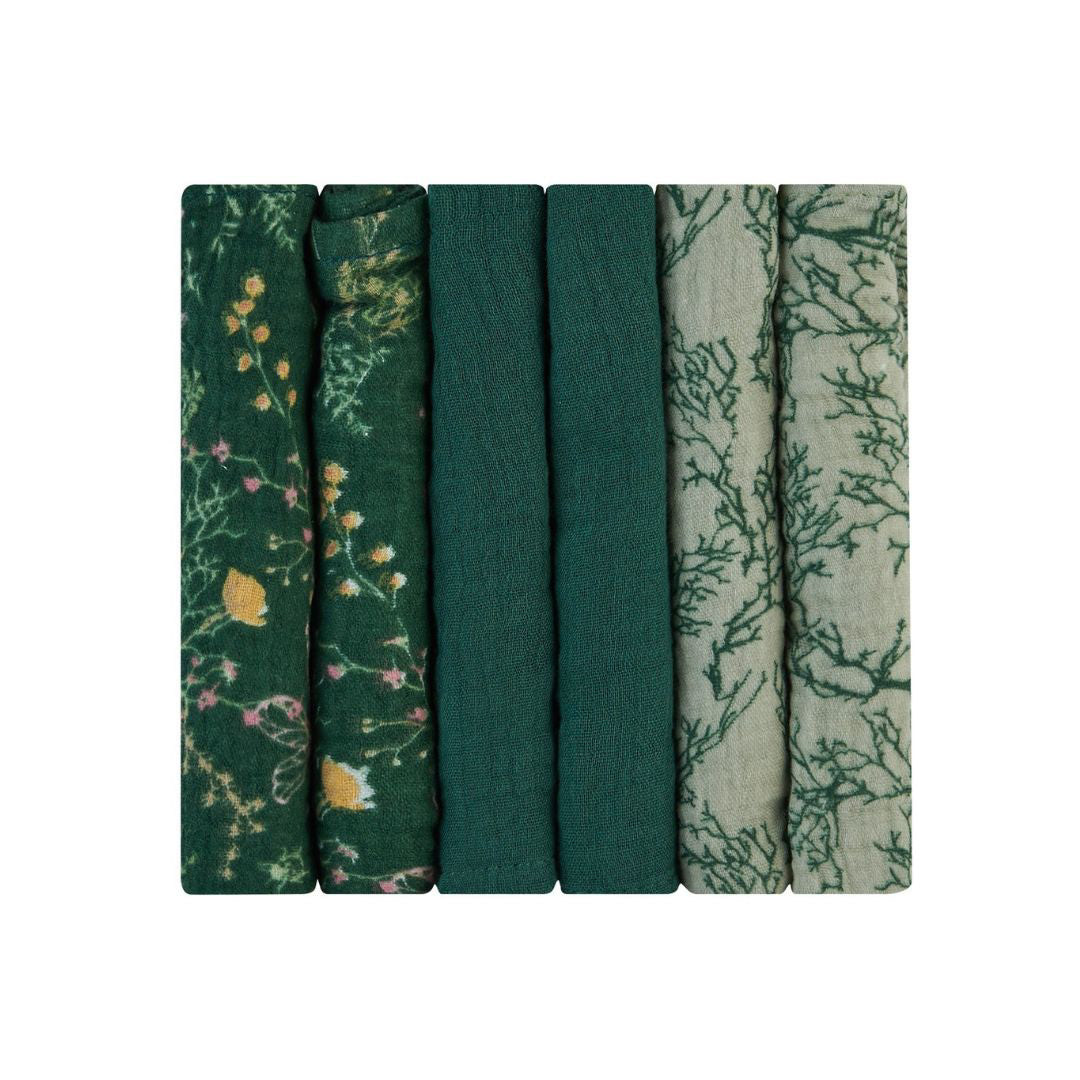 KikkaBoo® Krpice za umivanje iz muslina 6 kosov 30x30 cm Secret Garden Green KikkaBoo