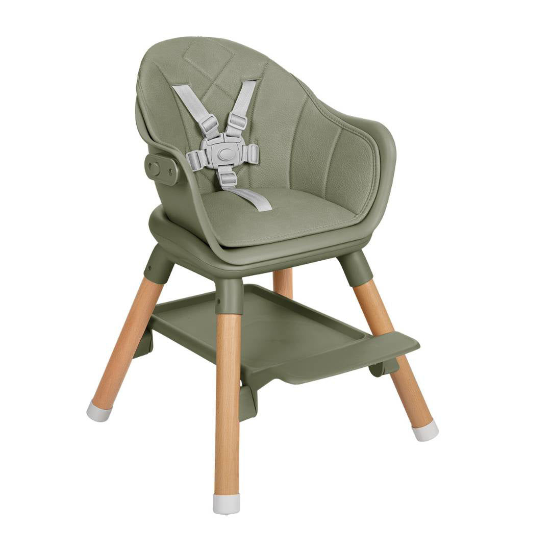 KikkaBoo® Otroški stol za hranjenje 2v1 Woody Army Green KikkaBoo
