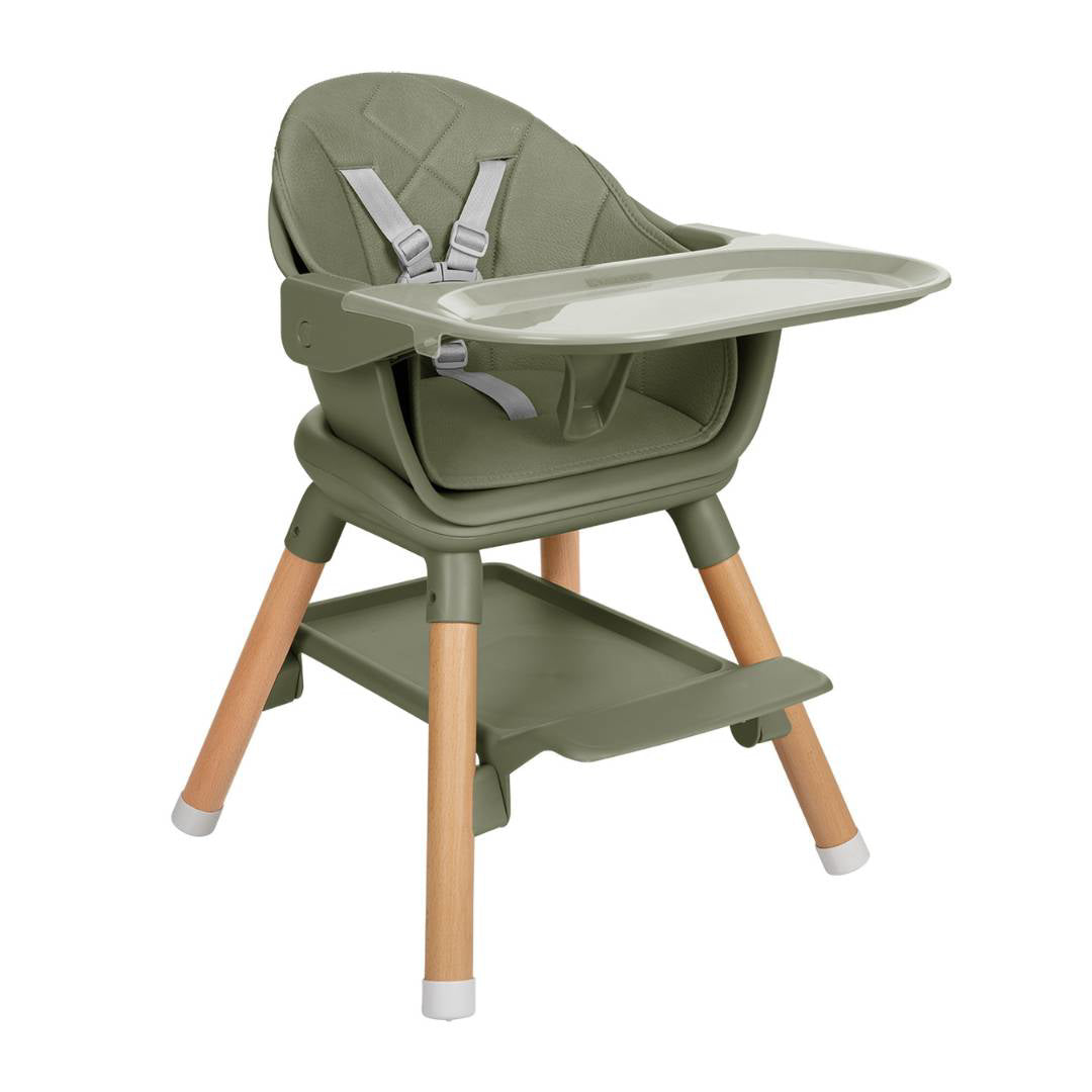 KikkaBoo® Otroški stol za hranjenje 2v1 Woody Army Green KikkaBoo
