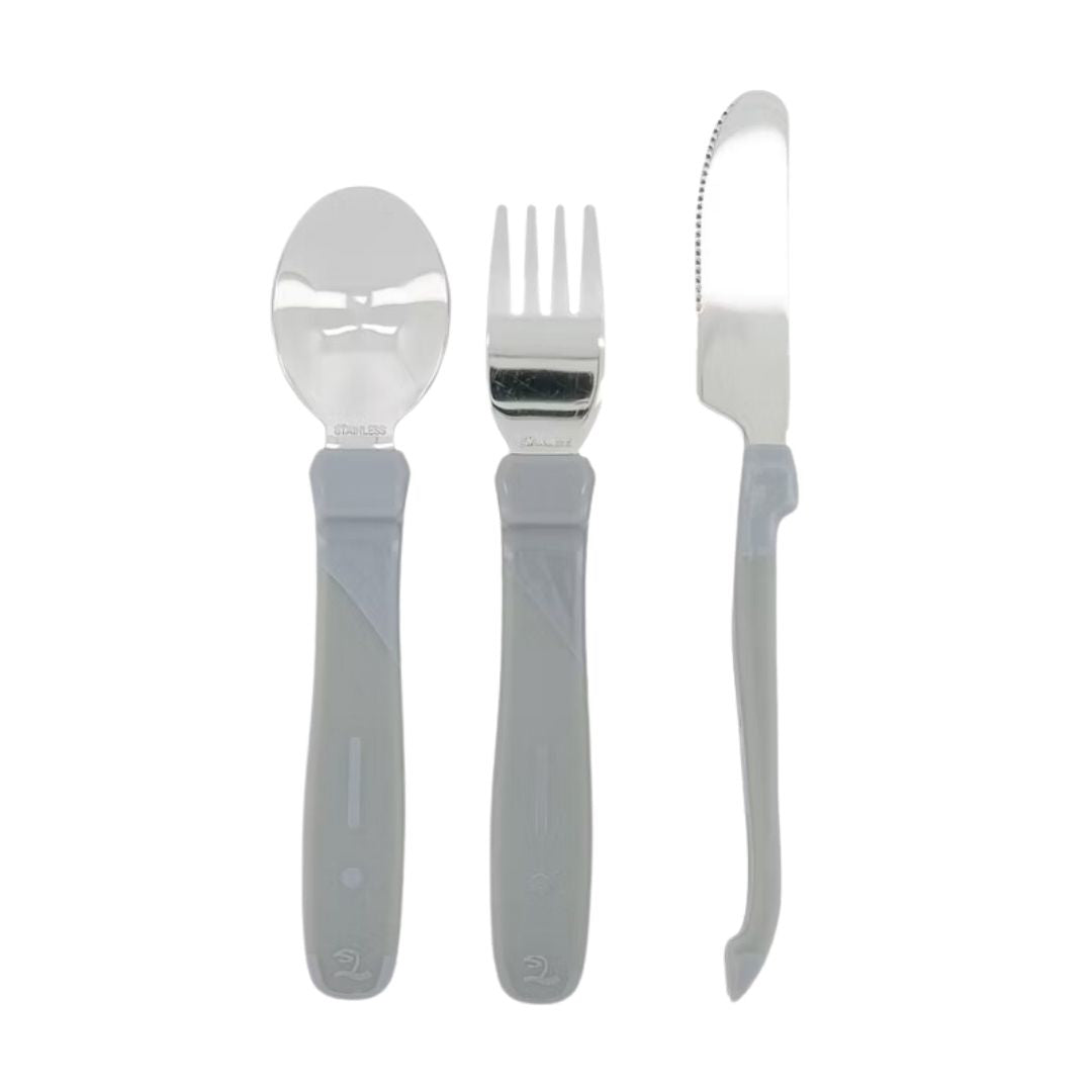 Twistshake® Jedilni pribor z nerjavečim jeklom (12+m) Pastel Grey Twistshake