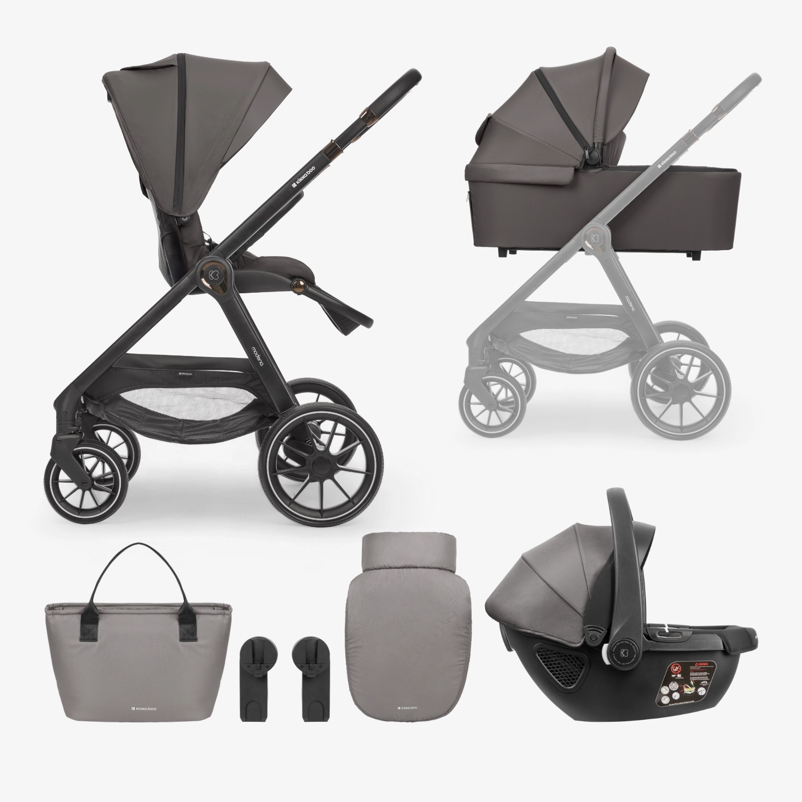 KikkaBoo® Otroški voziček s košaro 3v1 Modena Dark Grey KikkaBoo