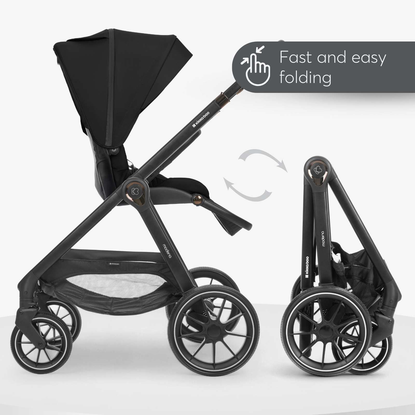 KikkaBoo® Otroški voziček s košaro 3v1 Modena Black KikkaBoo