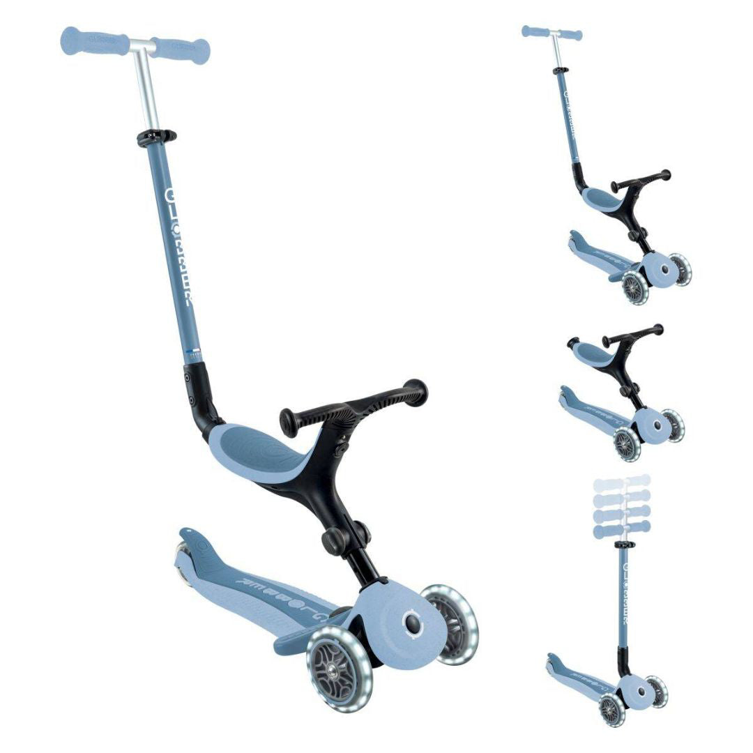 Globber® Zložljivi otroški skiro GO UP Active ECO s svetlečimi kolesi Blueberry Globber