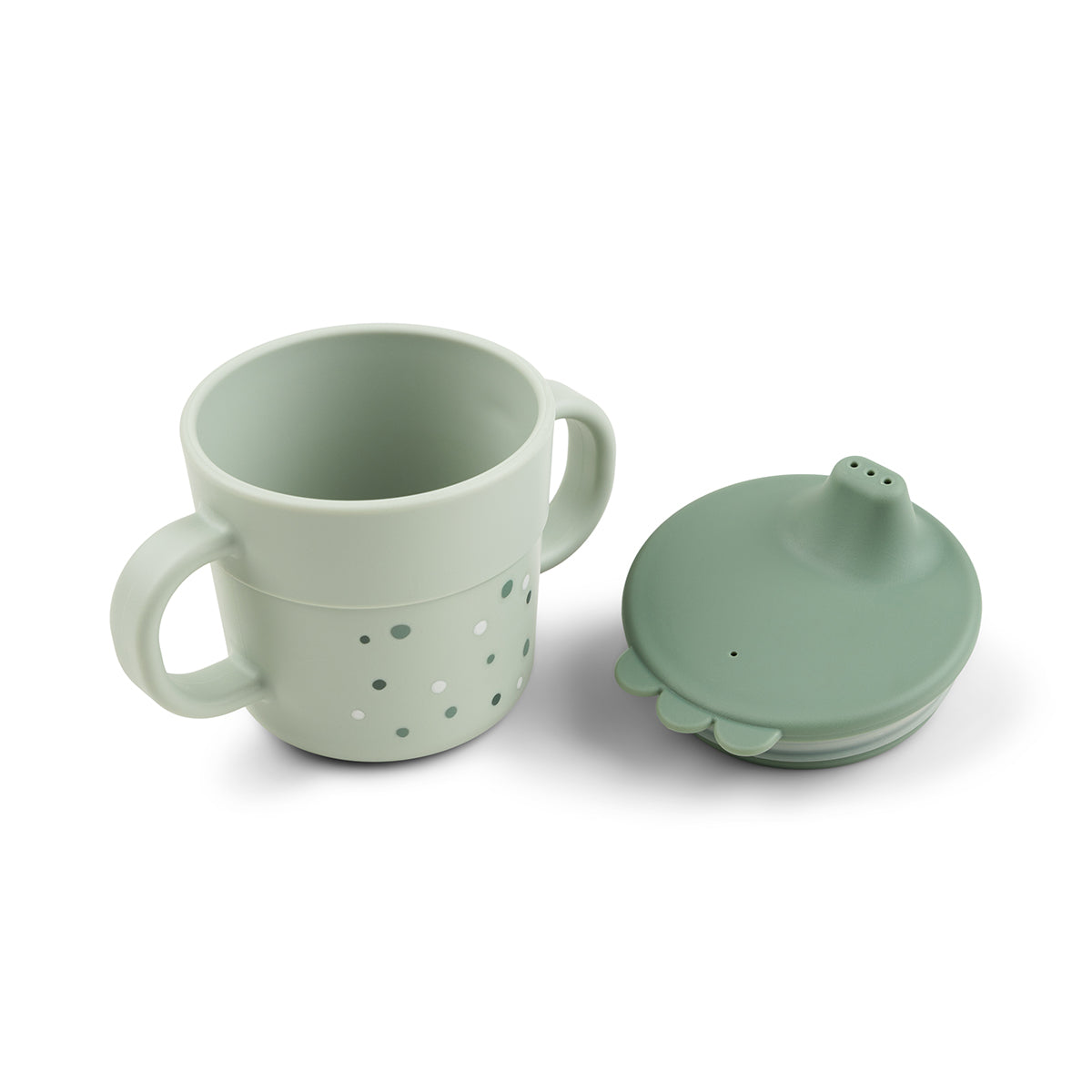 Done by Deer® Skodelica za učenje pitja Foodie Happy Dots Green Done by Deer
