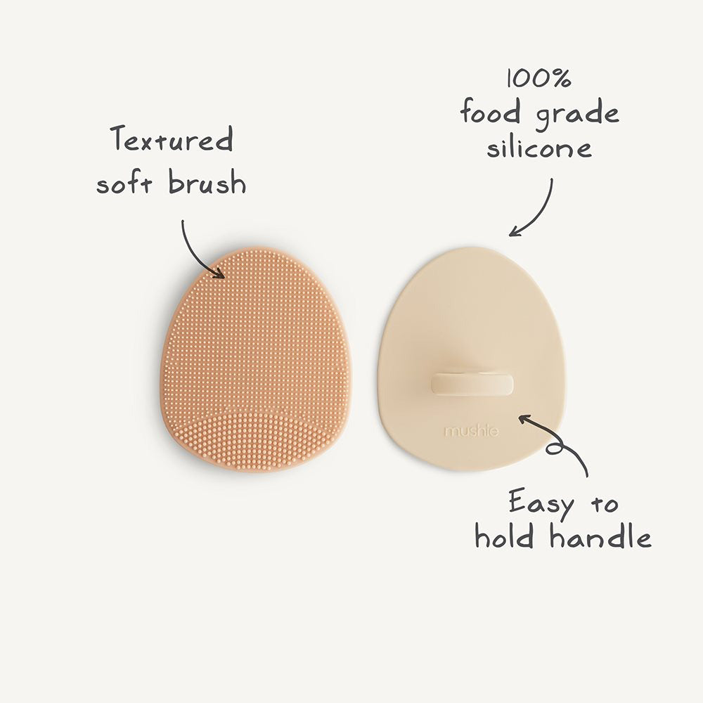 Mushie® Silikonska krtača za odstranjevanje lusk 2 kosa Rose/Soft Lilac Mushie