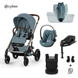 Cybex® Baby Stroller with Foldable Bassinet 4in1 Balios S Lux + Amya Carrycot + Cloud G3 Car Seat + G3 IsoFix Base Stormy Blue (+ Rain Cover)