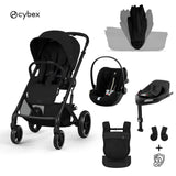 Cybex® 4-in-1 Stroller with Folding Bassinet Balios S Lux + Amya Carrycot + Cloud G3 Car Seat + G3 IsoFix Base Moon Black (+ Rain Cover)