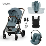 Cybex® Baby Stroller with Folding Bassinet 3in1 Balios S Lux + Amya Carrycot + Cloud G3 Car Seat Stormy Blue (+ Rain Cover)