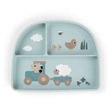 Done by Deer® Dětský dělený talíř Stick&Stay Tiny farm Blue
