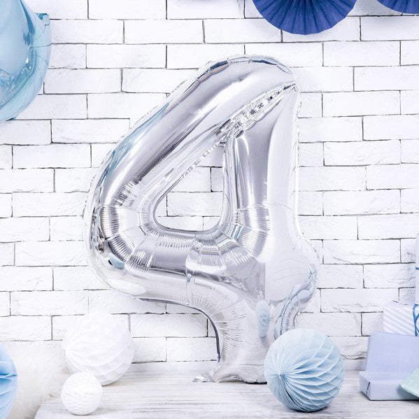 Party Deco® Balon v obliki številke 4 Silver Party Deco