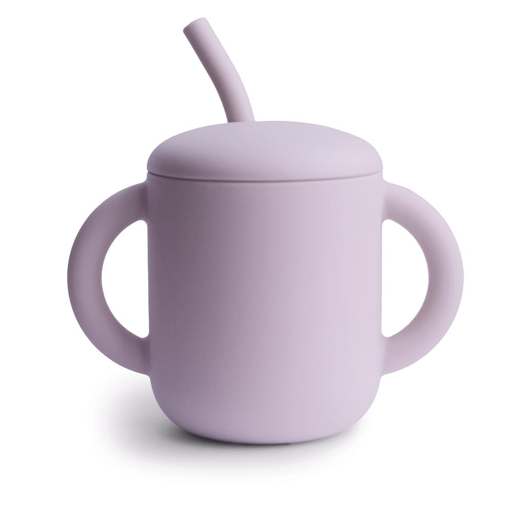Mushie® Silikonski kozarček s slamico Soft Lilac Mushie