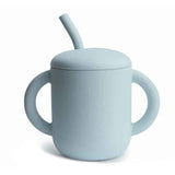 Mushie® Silicone Training Cup + Straw Powder Blue