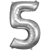 Amscan® Balónek číslo 5 (86 cm) Silver