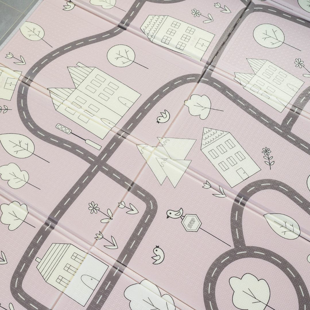 Evibell® Zložljiva igralna podloga 150x190 Dots/City Pink Evibell