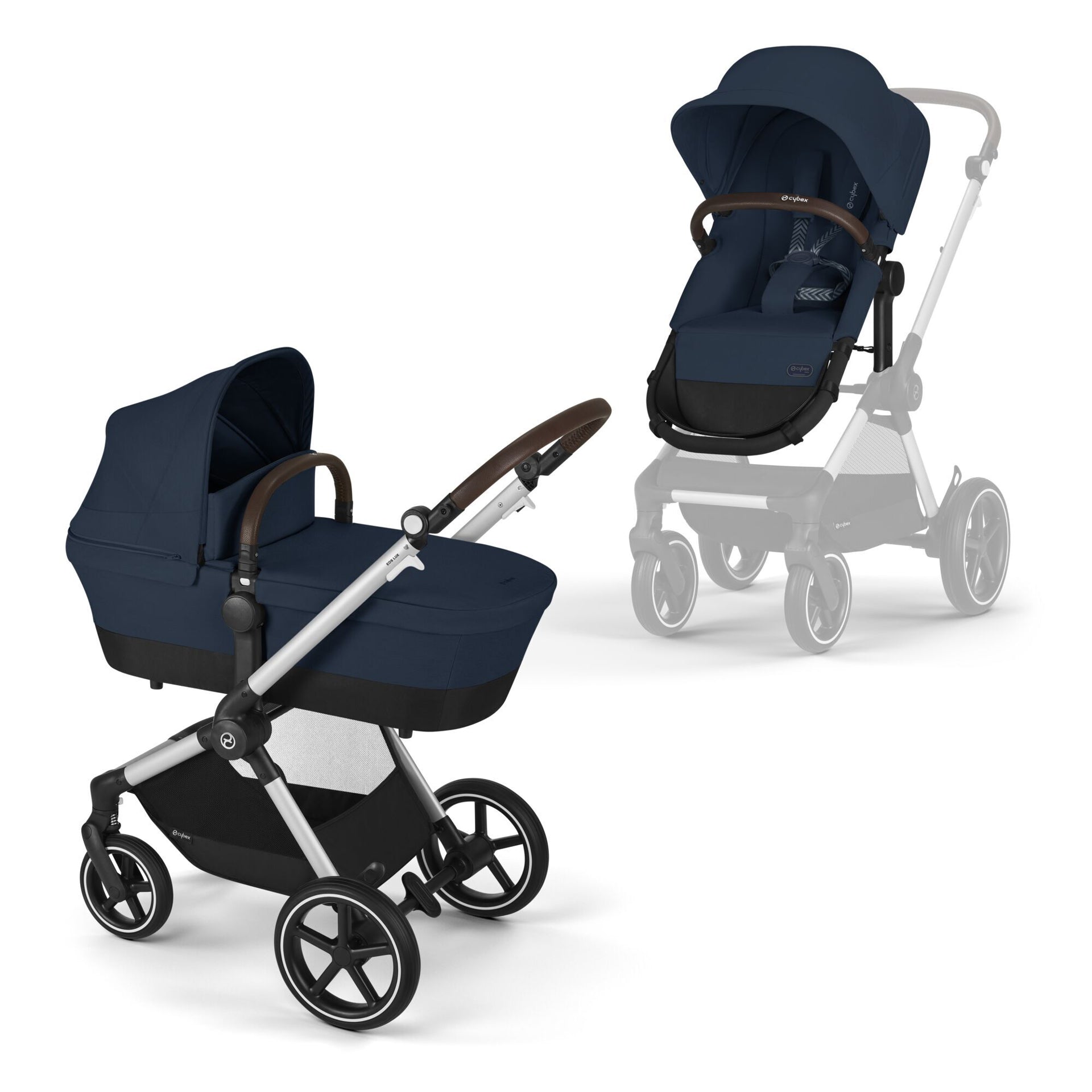 Cybex® Otroški voziček 2v1 Eos™ Lux Ocean Blue (Silver Frame) Cybex