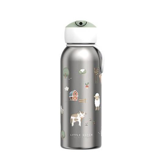 Little Dutch® Steklenička iz nerjavečega jekla flip-up Little Farm 350ml Little Dutch