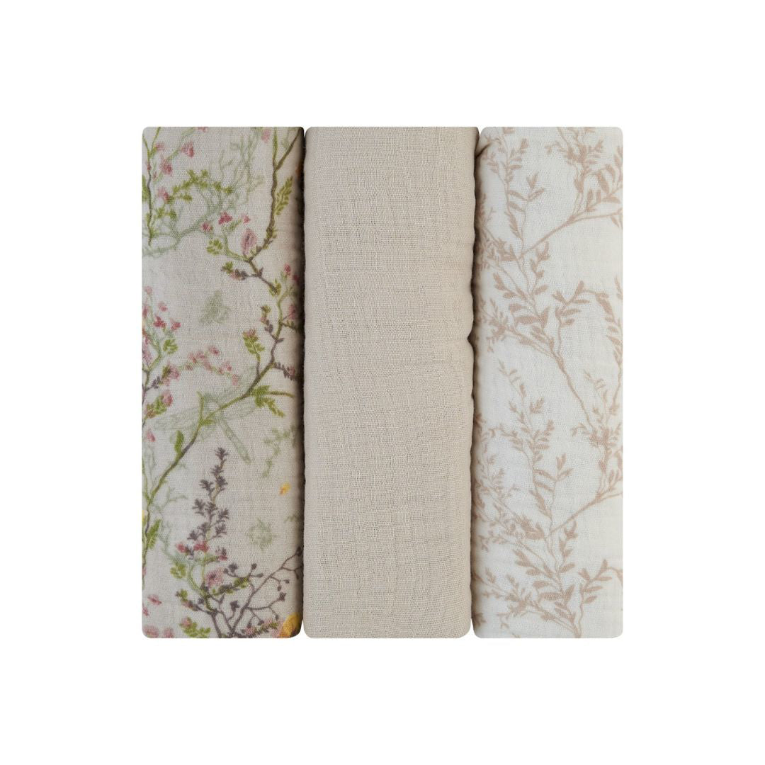 KikkaBoo® Tetra pleničke iz muslina 3 kosi 75x75 cm Secret Garden Beige KikkaBoo