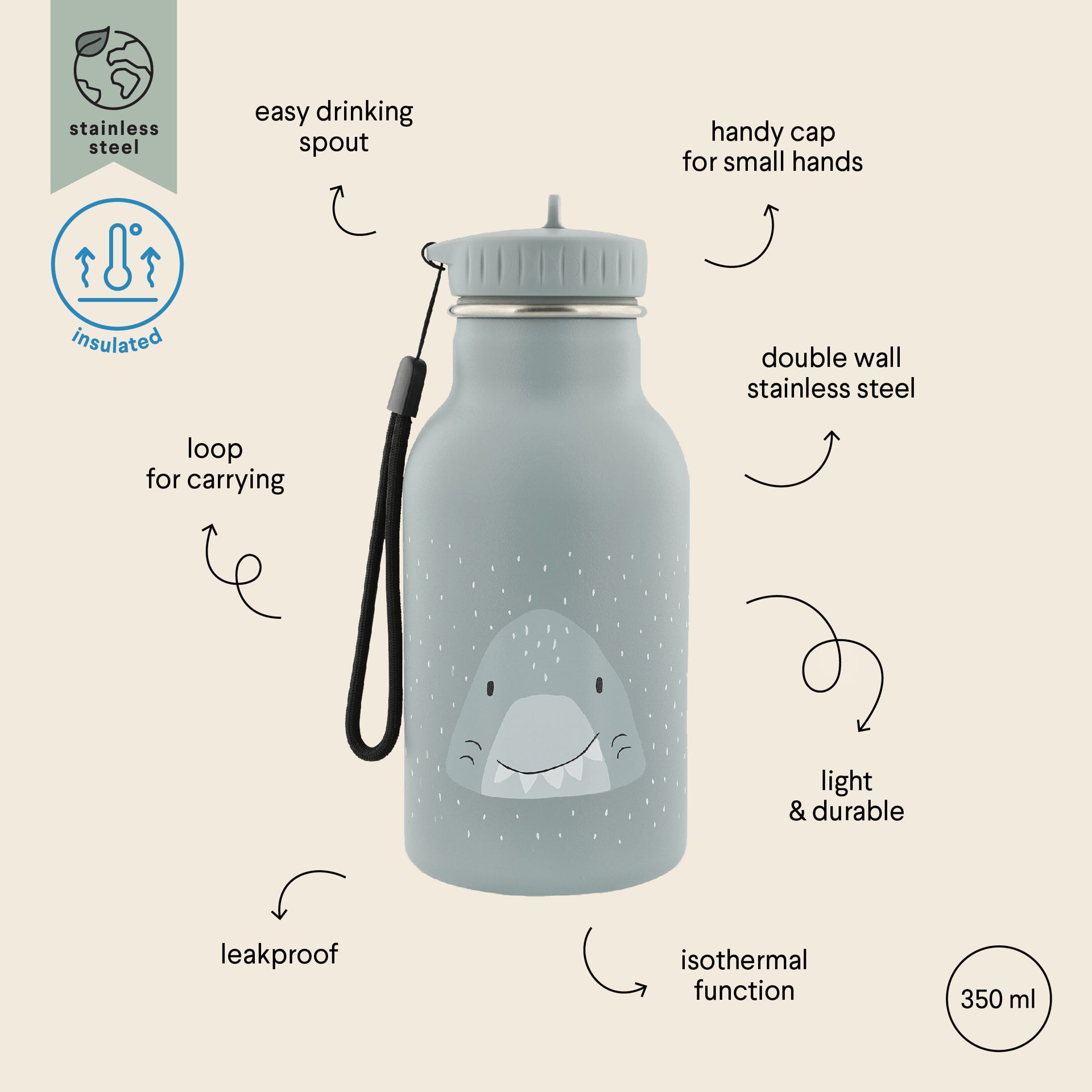 Trixie Baby® Izolirana otroška steklenička 350ml Mr. Shark Trixie Baby