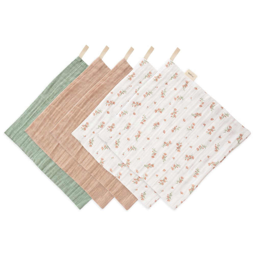 Mushie® Krpice za umivanje 5 kos Pink Flowers 30x30 Mushie
