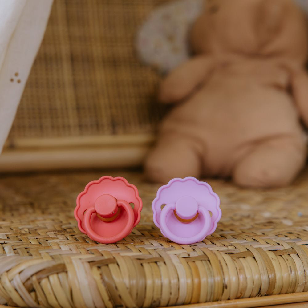 Frigg® Set 4 dudic iz silikona Rosy Romance (0-6m) FRIGG