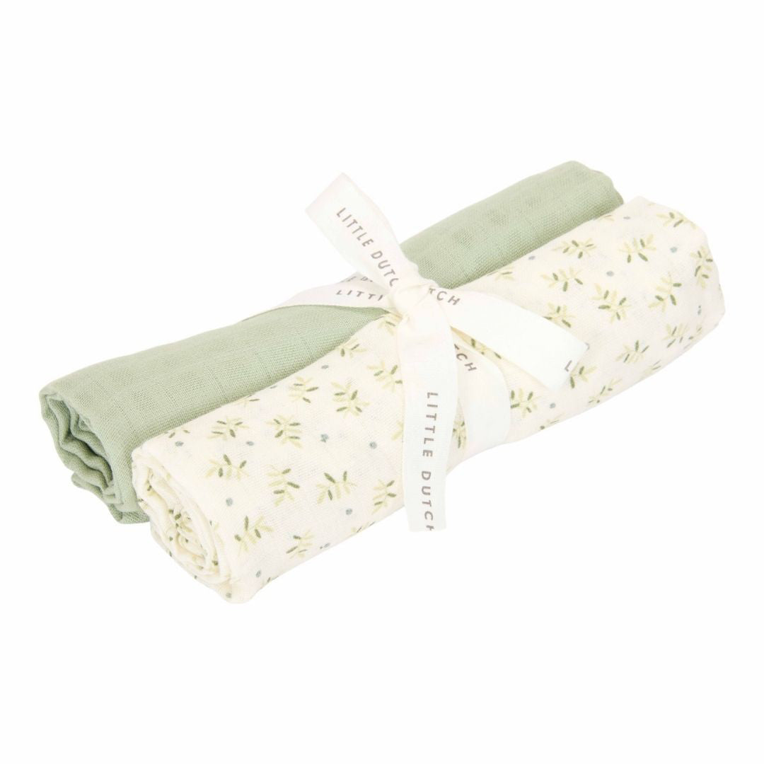 Little Dutch® Komplet 2 tetra pleničk Blueberry Leaves/Sage 70x70 Little Dutch