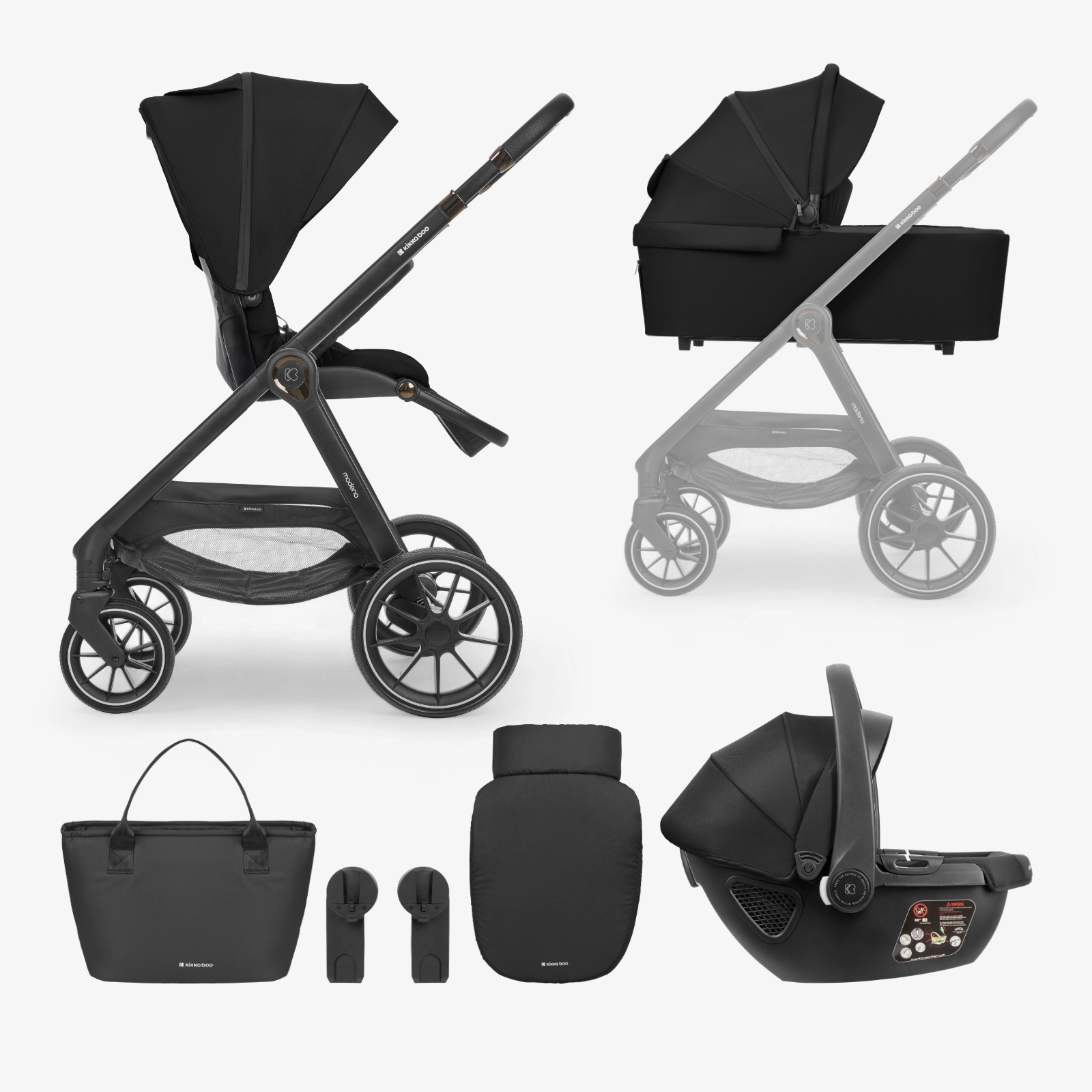 KikkaBoo® Otroški voziček s košaro 3v1 Modena Black KikkaBoo