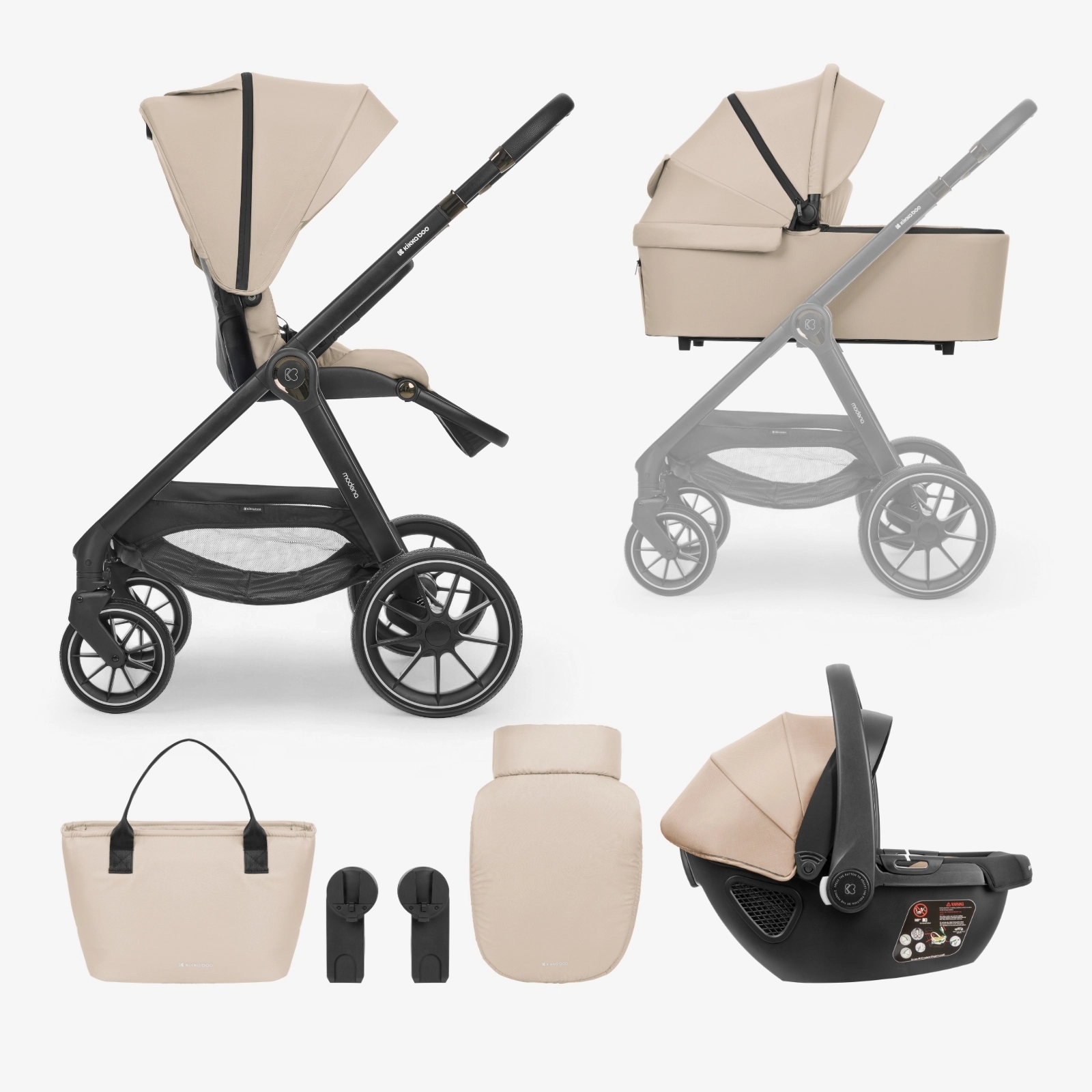 KikkaBoo® Otroški voziček s košaro 3v1 Modena Beige KikkaBoo