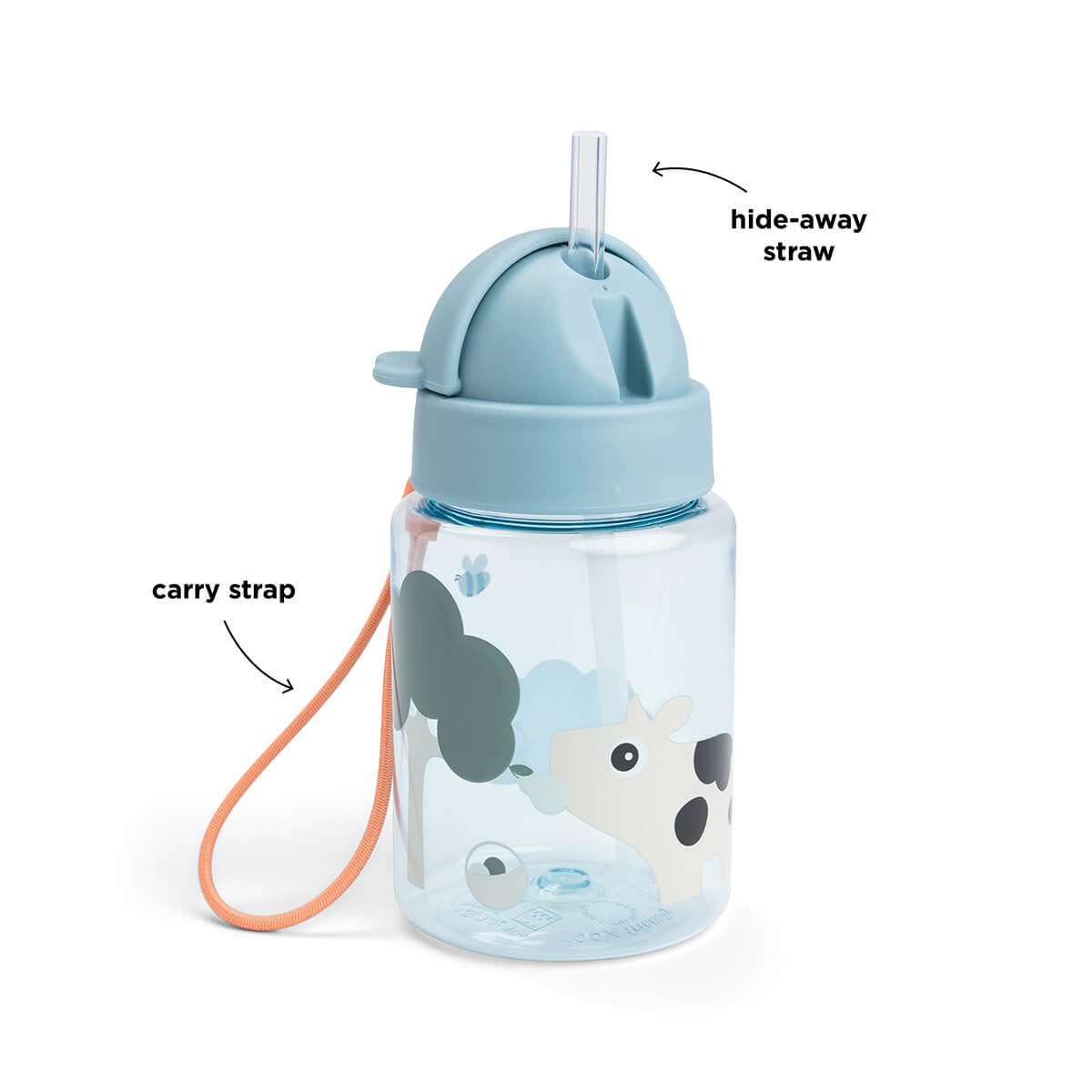 Done by Deer® Steklenička s slamico Tiny farm Blue 280 ml Done by Deer