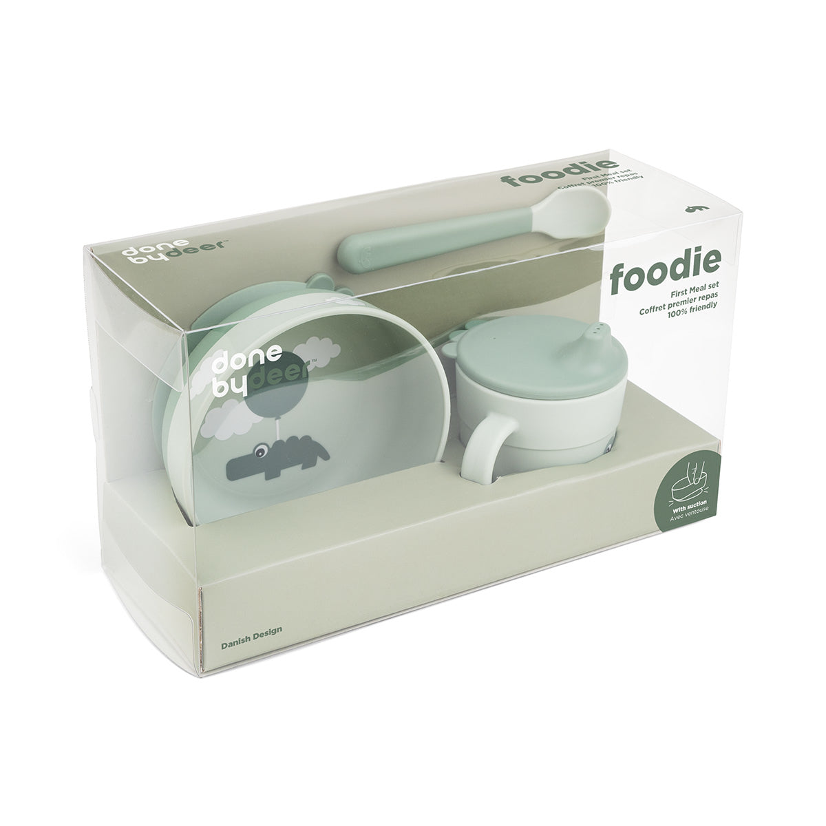 Done by Deer® Prvi jedilni set Foodie Happy Clouds Green Done by Deer