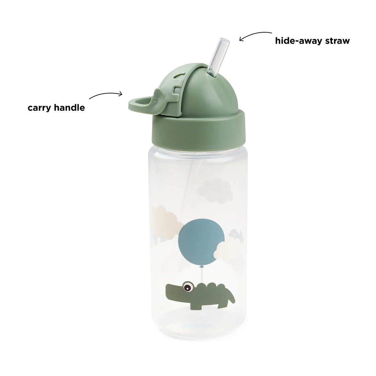 Done by Deer® Steklenička s slamico Happy clouds Green 350 ml Done by Deer