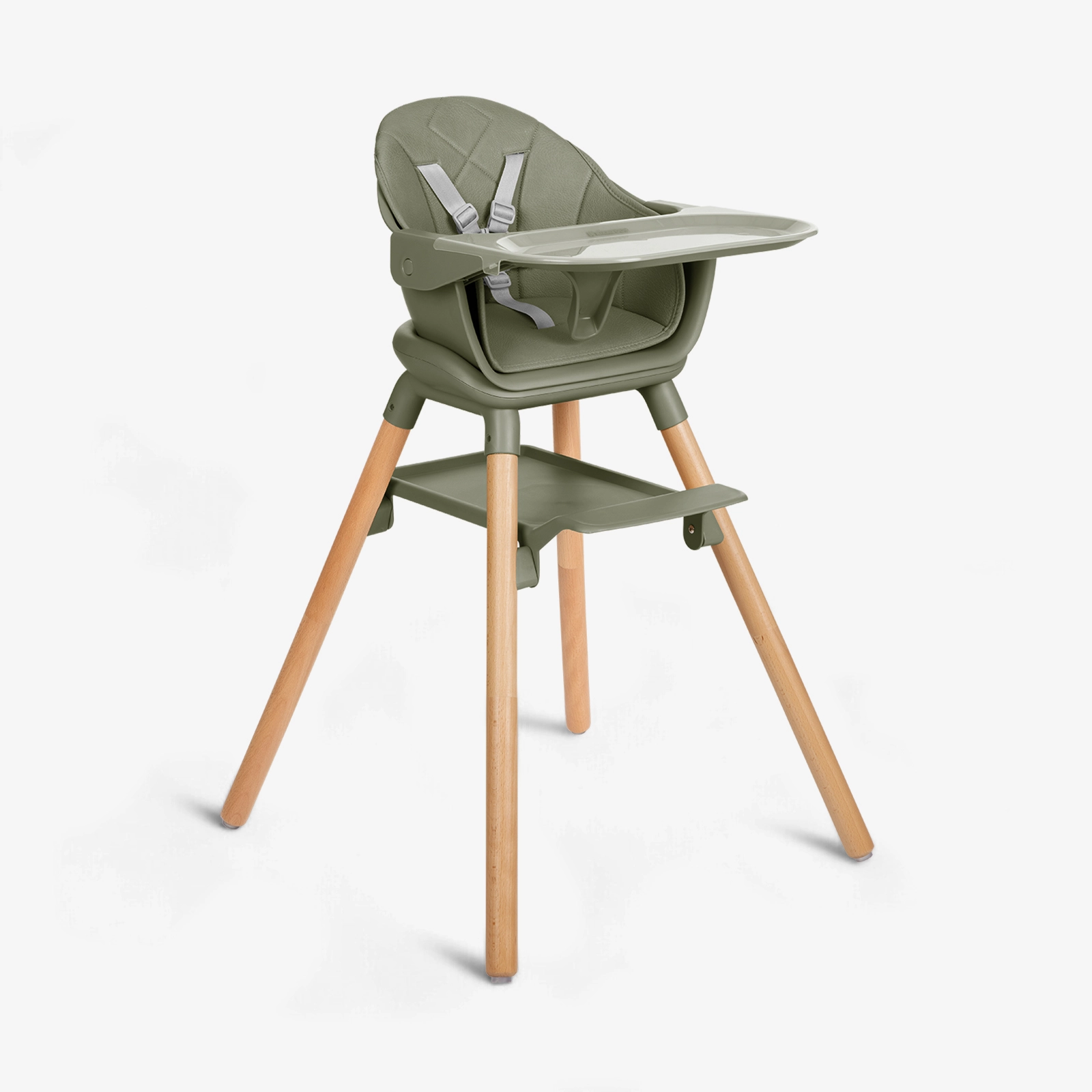 KikkaBoo® Otroški stol za hranjenje 2v1 Woody Army Green KikkaBoo