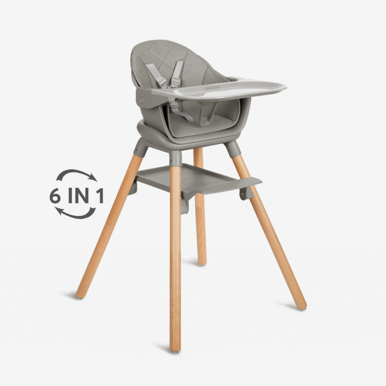 KikkaBoo® Otroški stol za hranjenje 2v1 Woody Grey KikkaBoo