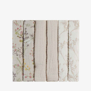 KikkaBoo® Waschlappen aus Musselina 6 Stück 30x30 cm Secret Garden Beige