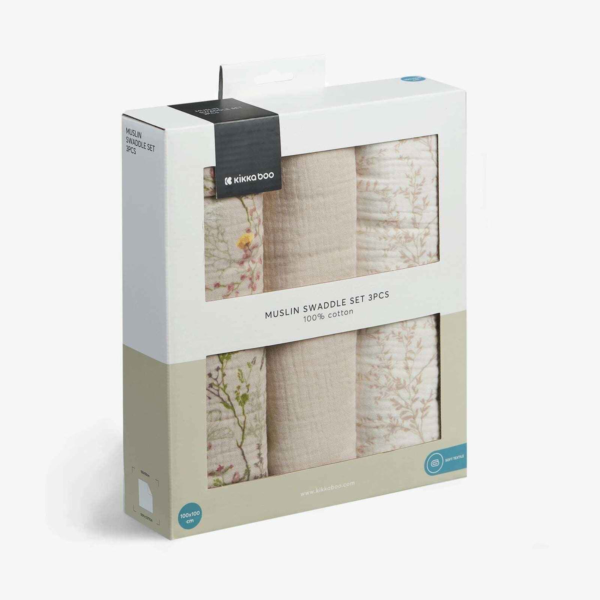 KikkaBoo® Povijalne pleničke iz muslina 3 kosi 100x100 cm Secret Garden Beige