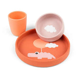 Done by Deer® Silikonová jídelní sada Happy Clouds Papaya