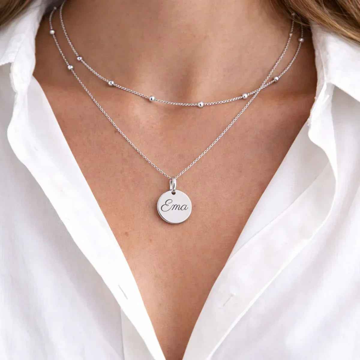 Atelya™ Personalizirana verižica z obeskom Circle Silver Atelya