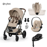 Cybex® Baby Stroller with Folding Basket 4in1 Balios S Lux + Car Seat Cloud G3 + IsoFix Base G3 Almond Beige (+ Rain Cover)